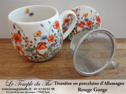 Tisanière en porcelaine d’Allemagne rouge gorge