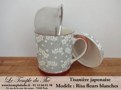 Tisanière en porcelaine du Japon Risa fleurs blanches